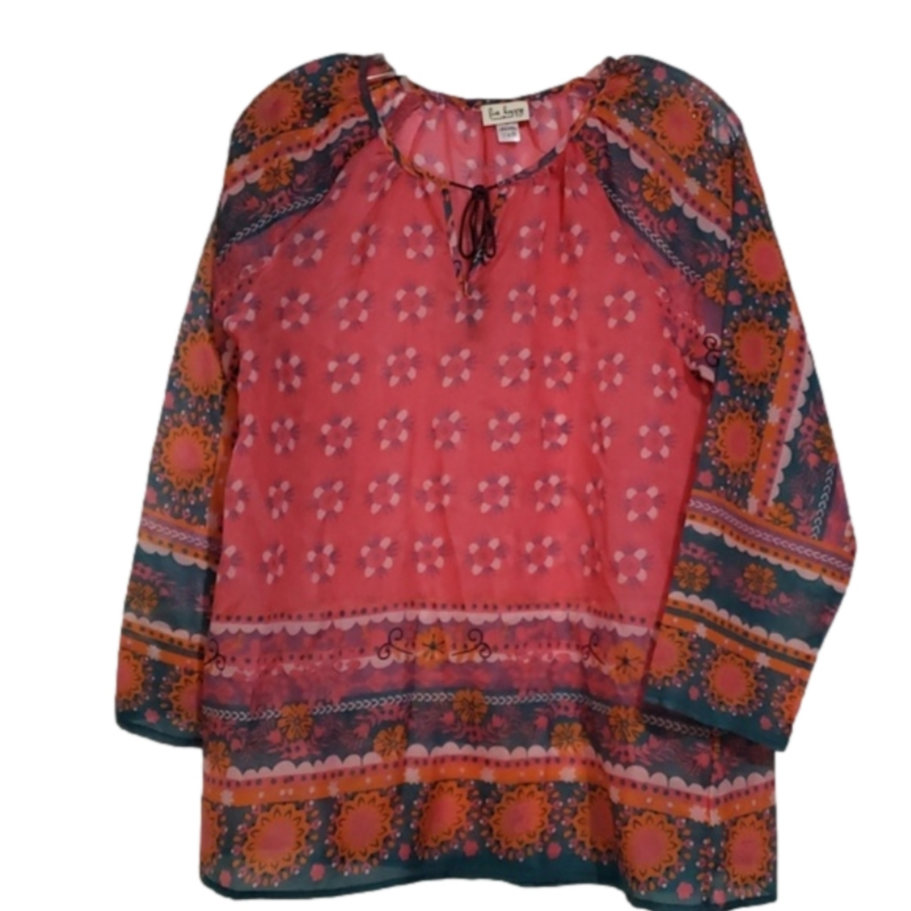 Live Happy Shear Tie Front Shirt Blouse Size S